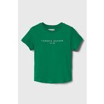 Otroška bombažna kratka majica Tommy Hilfiger zelena barva - zelena. Otroške lahkotna kratka majica iz kolekcije Tommy Hilfiger. Model izdelan iz pletenine, prijetne na otip. Model iz visokokakovostnega in trajnostnega materiala.