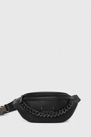 Torbica za okoli pasu Love Moschino črna barva - črna. Majhna torbica iz kolekcije Love Moschino. Model na zapenjanje