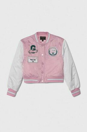 Otroška bomber jakna Guess roza barva - roza. Otroški Bomber jakna iz kolekcije Guess. Podložen model