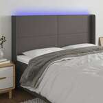 vidaXL LED posteljno vzglavje sivo 163x16x118/128 cm umetno usnje