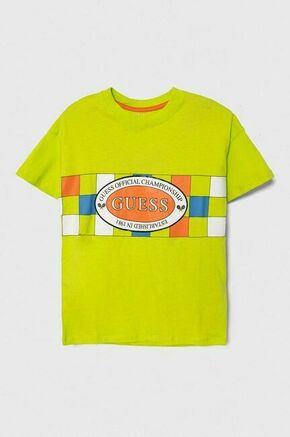 Otroška bombažna kratka majica Guess zelena barva - zelena. Otroške kratka majica iz kolekcije Guess