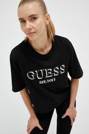 Bombažna kratka majica Guess črna barva - črna. Kratka majica iz kolekcije Guess