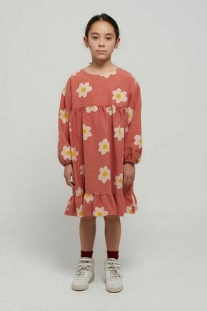 Otroška bombažna obleka Bobo Choses roza barva - roza. Otroški Casual obleka iz kolekcije Bobo Choses. Model izdelan iz vzorčaste tkanine. Model iz zračne bombažne tkanine.