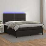 shumee Box spring postelja z vzmetnico LED črna 180x200cm umetno usnje