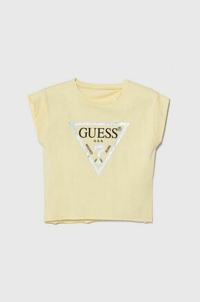 Otroška kratka majica Guess rumena barva - rumena. Otroške kratka majica iz kolekcije Guess. Model izdelan iz udobnega