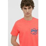 Bombažna kratka majica Superdry moški, roza barva - roza. Kratka majica iz kolekcije Superdry, izdelana iz elastične pletenine. Model iz izjemno udobne bombažne tkanine.