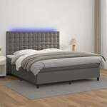shumee Box spring postelja z vzmetnico LED siva 160x200cm umetno usnje