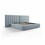 Svetlo modra oblazinjena zakonska postelja s prostorom za shranjevanje in letvenim dnom 180x200 cm Gina – Milo Casa