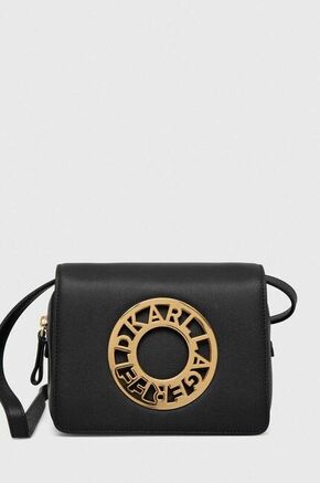 Usnjena torbica Karl Lagerfeld roza barva - črna. Majhna torbica iz kolekcije Karl Lagerfeld. Model na zapenjanje