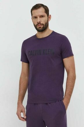 Bombažen pižama t-shirt Calvin Klein Underwear siva barva - vijolična. Pižama majica iz kolekcije Calvin Klein Underwear. Model izdelan iz elastične pletenine. Bombažen