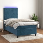 Greatstore Box spring postelja z vzmetnico LED temno modra 80x200 cm žamet