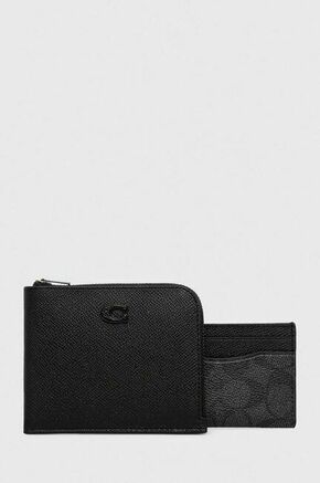 Usnjena denarnica in etui za kartice Coach črna barva - črna. Komplet: denarnica in etui za kartice iz kolekcije Coach. Model izdelan iz iz naravnega usnja.