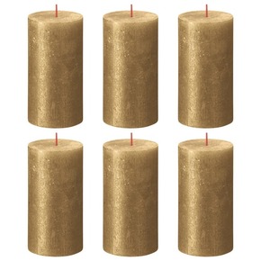 Bolsius Rustikalne stebričaste sveče Shimmer 6 kosov 130x68 mm zlate