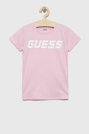 Otroška bombažna kratka majica Guess roza barva - roza. Otroški Lahkotna kratka majica iz kolekcije Guess. Model izdelan iz tanke