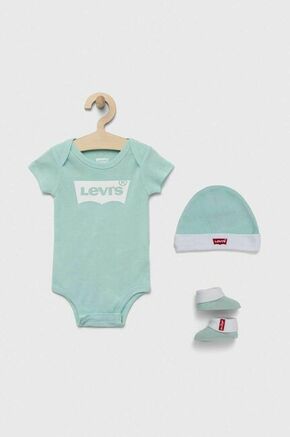 Otroški bombažni komplet Levi's turkizna barva - turkizna. Komplet za dojenčka iz kolekcije Levi's. Model izdelan iz pletenine s potiskom.