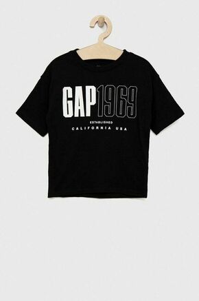 Otroška bombažna kratka majica GAP črna barva - črna. Otroške kratka majica iz kolekcije GAP. Model izdelan iz tanke