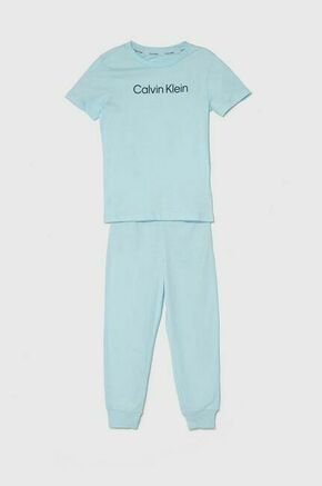 Otroška bombažna pižama Calvin Klein Underwear - modra. Pižama iz kolekcije Calvin Klein Underwear. Model izdelan iz elastične pletenine. Nežen material