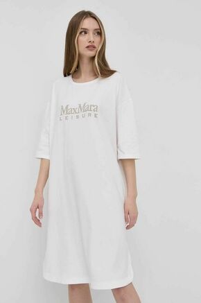 Obleka Max Mara Leisure bela barva - bela. Obleka iz kolekcije Max Mara Leisure. Ohlapen model