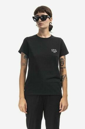 Bombažna kratka majica A.P.C. Denise siva barva - črna. Kratka majica iz kolekcije A.P.C. Izdelana iz pletenine z nalepko. Model iz izjemno udobne bombažne tkanine.