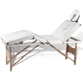 VidaXL Krem bela zložljiva masažna miza s 4 območji in lesenim okvirjem