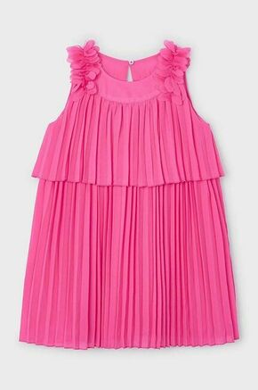 Otroška obleka Mayoral roza barva - roza. Otroški obleka iz kolekcije Mayoral. Model izdelan iz enobarvnega materiala. Poliester zagotavlja večjo odpornost na gubanje.
