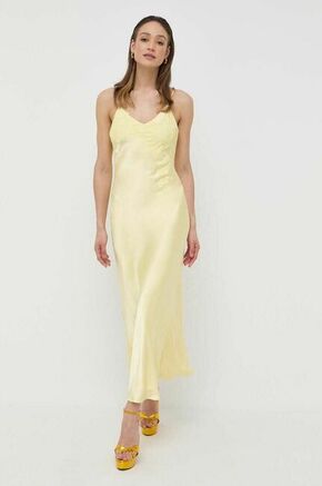 Obleka Bardot rumena barva - rumena. Obleka iz kolekcije Bardot. Model izdelan iz enobarvne tkanine. Model iz tanke