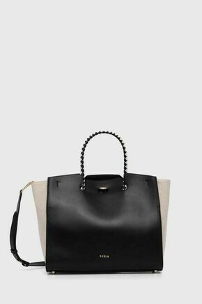 Torbica Furla črna barva - črna. Velika torbica iz kolekcije Furla. Model na zapenjanje