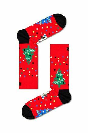 Nogavice Happy Socks Happy Holidays Sock rdeča barva - rdeča. Hlačne nogavice za oblikovanje postave iz kolekcije Happy Socks. Model izdelan iz elastičnega