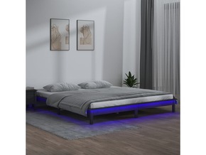 VIDAXL LED posteljni okvir siv 135x190 cm 4FT6 dvojni trden les