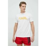 Bombažna kratka majica Karl Lagerfeld bela barva - bela. Kratka majica iz kolekcije Karl Lagerfeld. Model izdelan iz rahlo elastične pletenine.