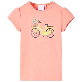 VidaXL Otroška majica s kratkimi rokavi neon koralna 128