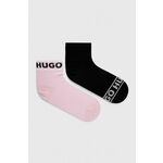 Nogavice HUGO 2-pack ženski, roza barva - roza. Visoke nogavice iz kolekcije HUGO. Model izdelan iz elastičnega, vzorčastega materiala. V kompletu sta dva para.