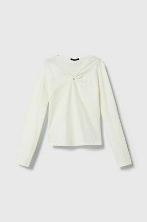 Otroška dolga majica Sisley bela barva - bela. Otroške Majica z dolgimi rokavi iz kolekcije Sisley. Model izdelan iz enobarvne pletenine. Model iz izjemno udobne tkanine z visoko vsebnostjo bombaža.