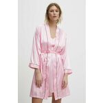 Komplet pižame Answear Lab roza barva - roza. Komplet pižame - spalna srajca in kopalni plašč iz kolekcije Answear Lab. Model izdelan iz vzorčaste tkanine. Model iz tanke, padajoče tkanine.