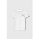 Otroška bombažna kratka majica Tommy Hilfiger bela barva - bela. Otroške lahkotna kratka majica iz kolekcije Tommy Hilfiger, izdelana iz pletenine, prijetne na otip. Model iz visokokakovostnega in trajnostnega materiala.