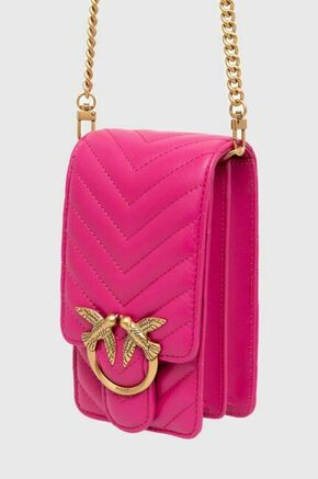 Usnjena torbica Pinko roza barva - roza. Majhna torba za plažo iz kolekcije Pinko. Model na zapenjanje