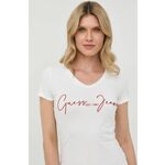Kratka majica Guess ženski, bela barva - bela. T-shirt iz kolekcije Guess. Model izdelan iz tanke, elastične pletenine.