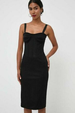 Obleka Pinko črna barva - črna. Obleka iz kolekcije Pinko. Model izdelan iz kombinacija dveh različnih materialov. Izrazit model za posebne priložnosti.