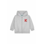 Otroški pulover Kenzo Kids siva barva, s kapuco - siva. Otroški pulover s kapuco iz kolekcije Kenzo Kids, izdelan iz udobne, rahlo elastične tkanine. Model iz zračne tkanine z visoko vsebnostjo bombaža.