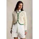 Polo Ralph Lauren ženski bombažen kardigan COTTON-SWEATER-CARDIGAN bež 211A12716001