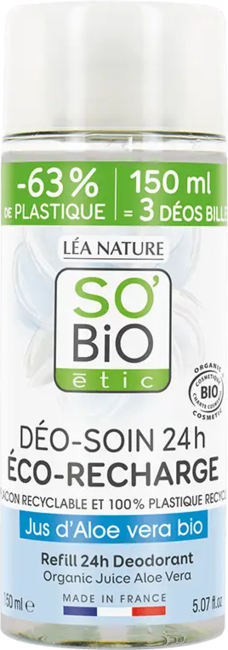 "SO’BiO étic Roll-on dezodorant Aloe Vera - 150 ml - za ponovno polnjenje"