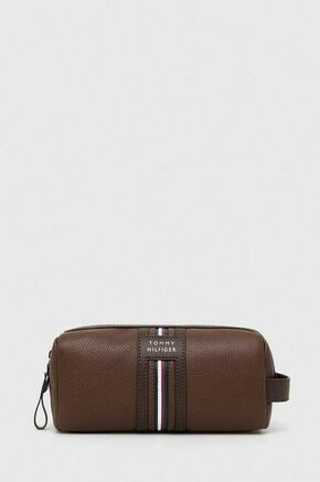 Usnjena kozmetična torbica Tommy Hilfiger rjava barva - rjava. Toaletna torbica iz kolekcije Tommy Hilfiger. Model izdelan iz naravnega usnja.