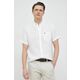 Lanena srajca Lacoste bela barva - bela. Srajca iz kolekcije Lacoste. Model izdelan iz enobarvne tkanine. Ima ovratnik button-down. Lahek material, namenjen za toplejše letne čase.