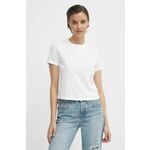 Bombažna kratka majica Calvin Klein Jeans ženski, bela barva - bela. Kratka majica iz kolekcije Calvin Klein Jeans, izdelana iz tanke, elastične pletenine. Model iz izjemno udobne bombažne tkanine, ki je zračna.