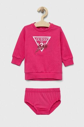 Otroška bombažna obleka Guess roza barva - roza. Obleka za dojenčke iz kolekcije Guess. Raven model