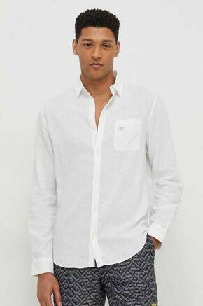 Lanena srajca Guess bela barva - bela. Srajca iz kolekcije Guess