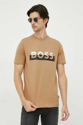 Bombažna kratka majica BOSS bež barva - bež. Kratka majica iz kolekcije BOSS