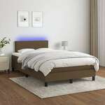 vidaXL Box spring postelja z vzmetnico LED tem. rjava 120x200 cm blago