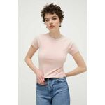 Kratka majica Diesel ženski, roza barva - roza. Kratka majica iz kolekcije Diesel, izdelana iz tanke, elastične pletenine. Model iz zračne tkanine z visoko vsebnostjo bombaža.