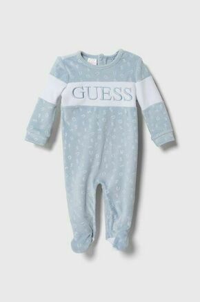 Pajac za dojenčka Guess - modra. Pajac za dojenčka iz kolekcije Guess. Model izdelan iz vzorčaste pletenine.